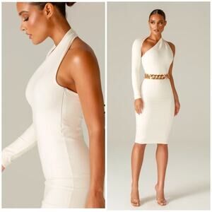 Alieva dasha ivory dress bodycon one sleeve wrap neck sexy XL